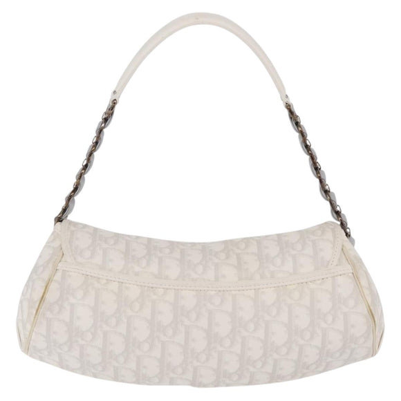 Christian Dior Trotter Canvas Romantic Chain Bag PVC White Silver Auth 207087A