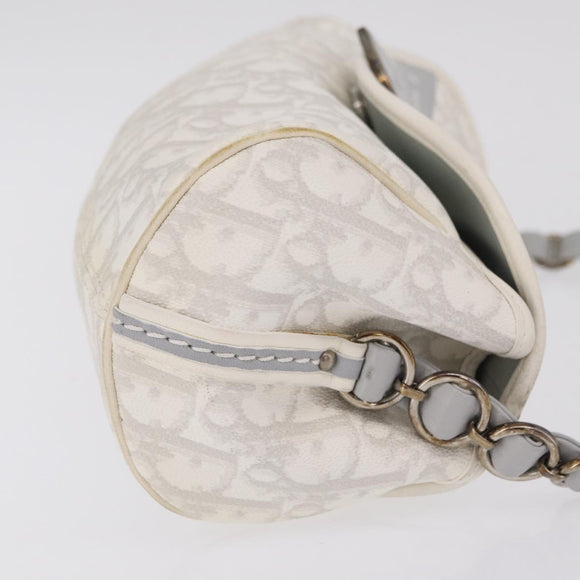 Christian Dior Trotter Canvas Romantic Chain Bag PVC White Silver Auth 207087A