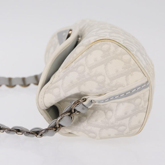Christian Dior Trotter Canvas Romantic Chain Bag PVC White Silver Auth 207087A
