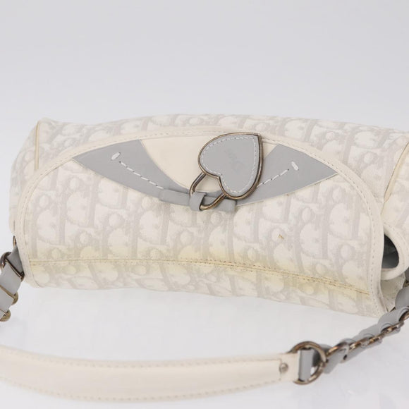 Christian Dior Trotter Canvas Romantic Chain Bag PVC White Silver Auth 207087A
