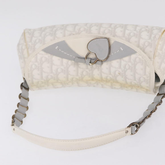 Christian Dior Trotter Canvas Romantic Chain Bag PVC White Silver Auth 207087A