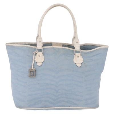 FENDI Tote Bag Canvas Light Blue Silver Auth 207089 - 0