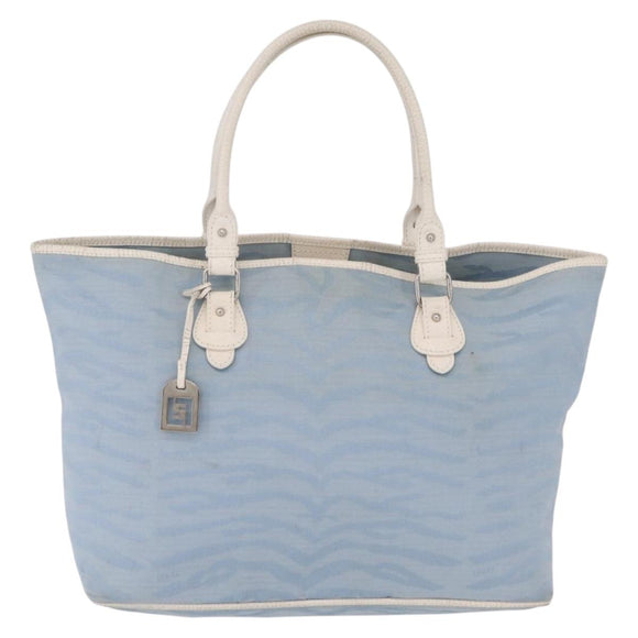 FENDI Tote Bag Canvas Light Blue Silver Auth 207089