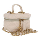 CHANEL Matelasse Vanity Chain Shoulder Pouch Caviar Skin White CC Auth 207090V-1
