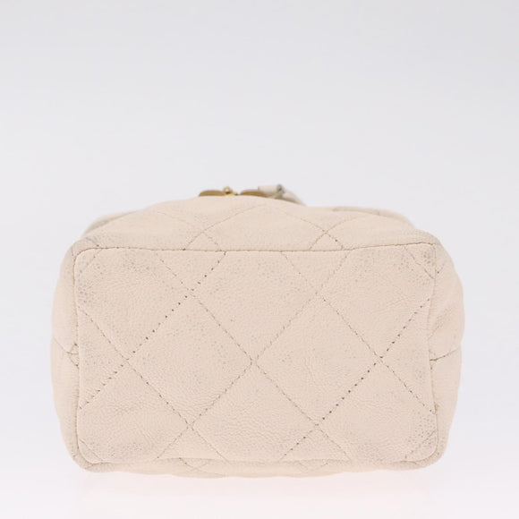 CHANEL Matelasse Vanity Chain Shoulder Pouch Caviar Skin White CC Auth 207090V