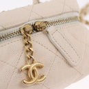 CHANEL Matelasse Vanity Chain Shoulder Pouch Caviar Skin White CC Auth 207090V-18