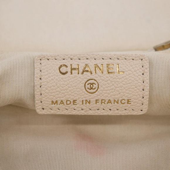 CHANEL Matelasse Vanity Chain Shoulder Pouch Caviar Skin White CC Auth 207090V