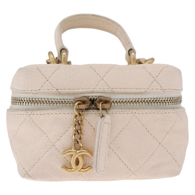 CHANEL Matelasse Vanity Chain Shoulder Pouch Caviar Skin White CC Auth 207090V - 0