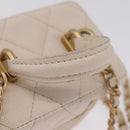 CHANEL Matelasse Vanity Chain Shoulder Pouch Caviar Skin White CC Auth 207090V-7