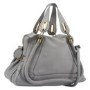 Chloe Paraty Hand Bag Leather 2way Gray Gold Auth 207091V-1