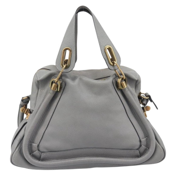 Chloe Paraty Hand Bag Leather 2way Gray Gold Auth 207091V