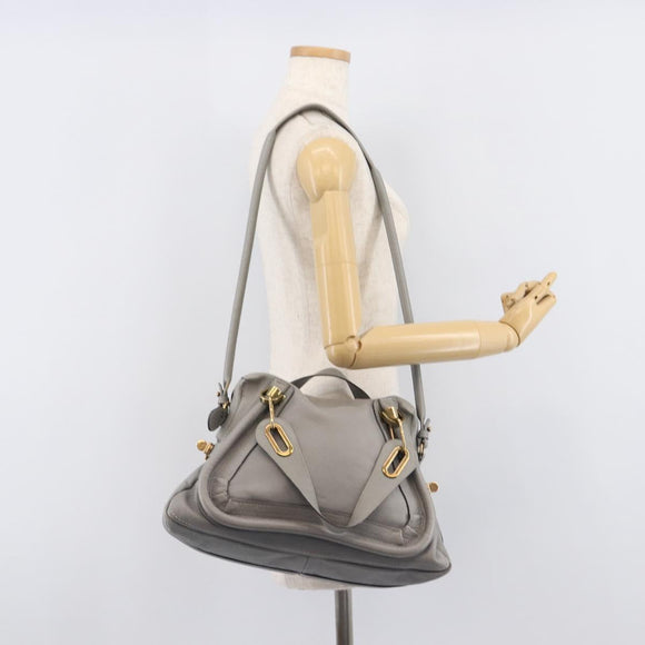 Chloe Paraty Hand Bag Leather 2way Gray Gold Auth 207091V
