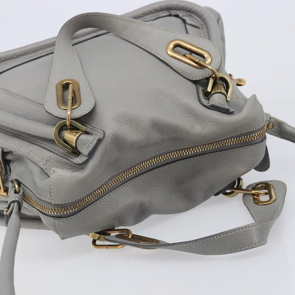 Chloe Paraty Hand Bag Leather 2way Gray Gold Auth 207091V