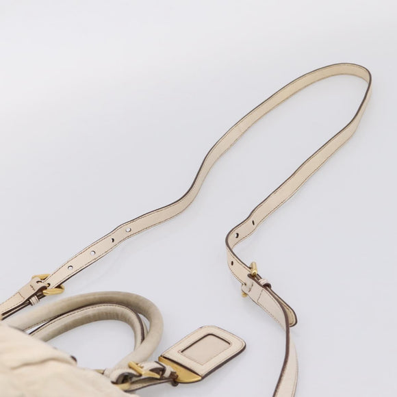PRADA Gathered Hand Bag Leather 2way Beige Gold Auth 207092A