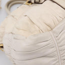 PRADA Gathered Hand Bag Leather 2way Beige Gold Auth 207092A-18