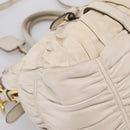 PRADA Gathered Hand Bag Leather 2way Beige Gold Auth 207092A-20