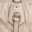 PRADA Gathered Hand Bag Leather 2way Beige Gold Auth 207092A-10