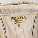 PRADA Gathered Hand Bag Leather 2way Beige Gold Auth 207092A-21
