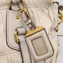 PRADA Gathered Hand Bag Leather 2way Beige Gold Auth 207092A-22