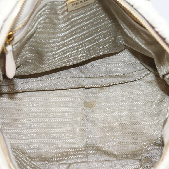 PRADA Gathered Hand Bag Leather 2way Beige Gold Auth 207092A