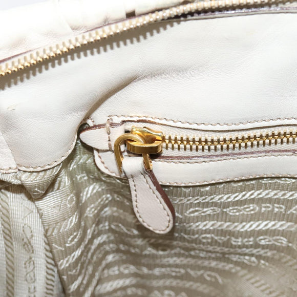 PRADA Gathered Hand Bag Leather 2way Beige Gold Auth 207092A