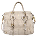 PRADA Gathered Hand Bag Leather 2way Beige Gold Auth 207092A-13