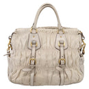 PRADA Gathered Hand Bag Leather 2way Beige Gold Auth 207092A-2