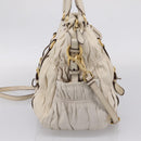PRADA Gathered Hand Bag Leather 2way Beige Gold Auth 207092A-3