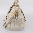 PRADA Gathered Hand Bag Leather 2way Beige Gold Auth 207092A-4