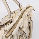 PRADA Gathered Hand Bag Leather 2way Beige Gold Auth 207092A-6