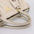 PRADA Gathered Hand Bag Leather 2way Beige Gold Auth 207092A-7
