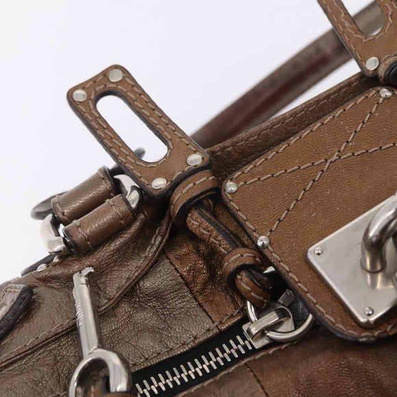 Chloe Paddington Hand Bag Leather Brown Silver Auth 207093V