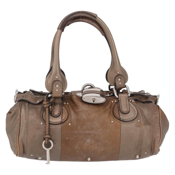 Chloe Paddington Hand Bag Leather Brown Silver Auth 207093V