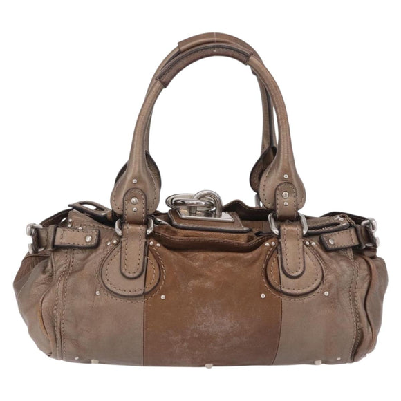 Chloe Paddington Hand Bag Leather Brown Silver Auth 207093V