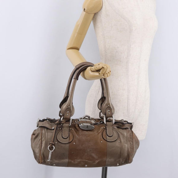 Chloe Paddington Hand Bag Leather Brown Silver Auth 207093V