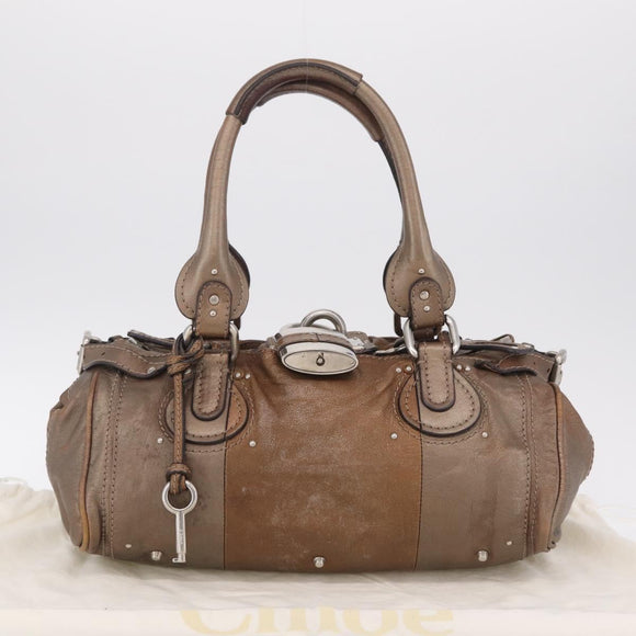 Chloe Paddington Hand Bag Leather Brown Silver Auth 207093V