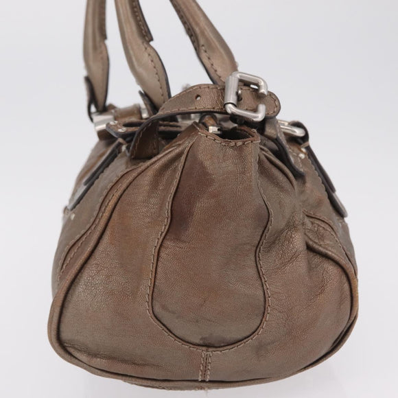 Chloe Paddington Hand Bag Leather Brown Silver Auth 207093V