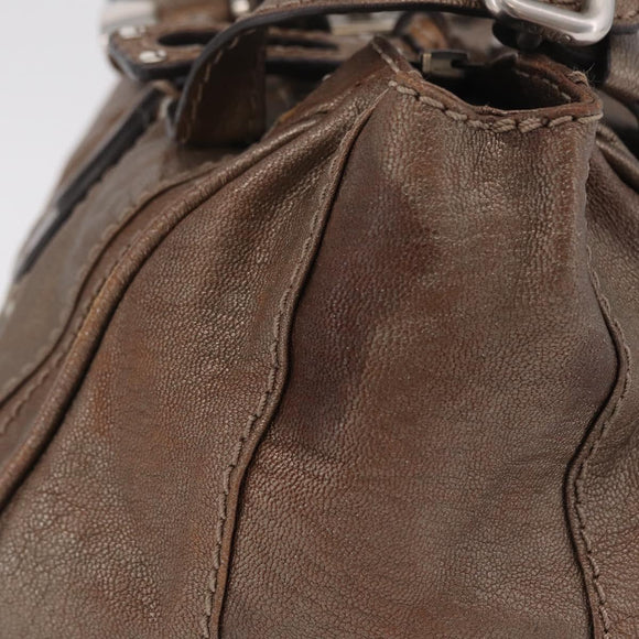 Chloe Paddington Hand Bag Leather Brown Silver Auth 207093V