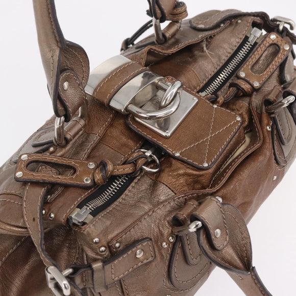 Chloe Paddington Hand Bag Leather Brown Silver Auth 207093V
