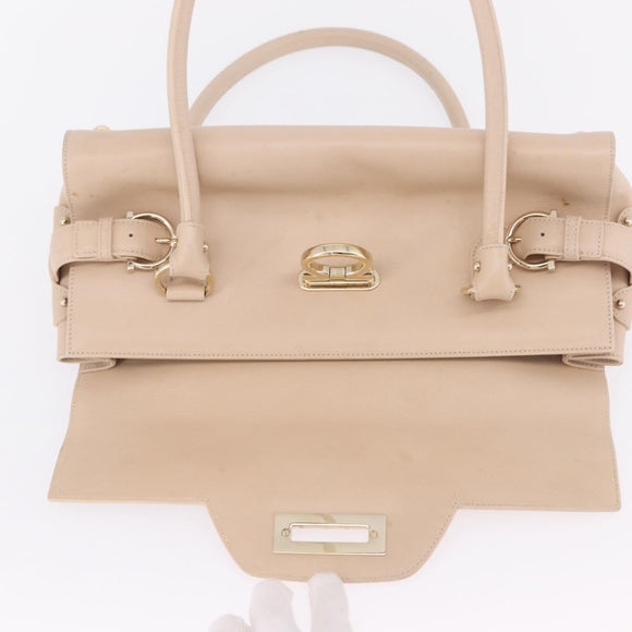 Salvatore Ferragamo Gancini Tote Bag Leather Pink Gold Auth 207096
