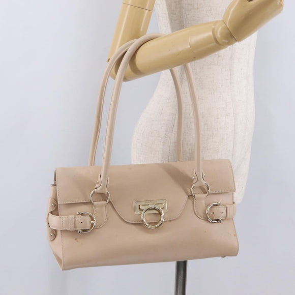 Salvatore Ferragamo Gancini Tote Bag Leather Pink Gold Auth 207096