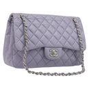 CHANEL Big Matelasse30 Chain Shoulder Bag Lamb Skin Purple Silver CC Auth 207100-1