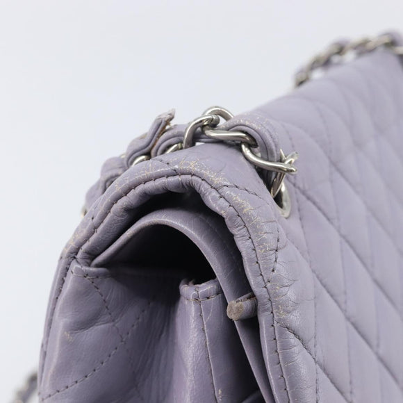 CHANEL Big Matelasse30 Chain Shoulder Bag Lamb Skin Purple Silver CC Auth 207100