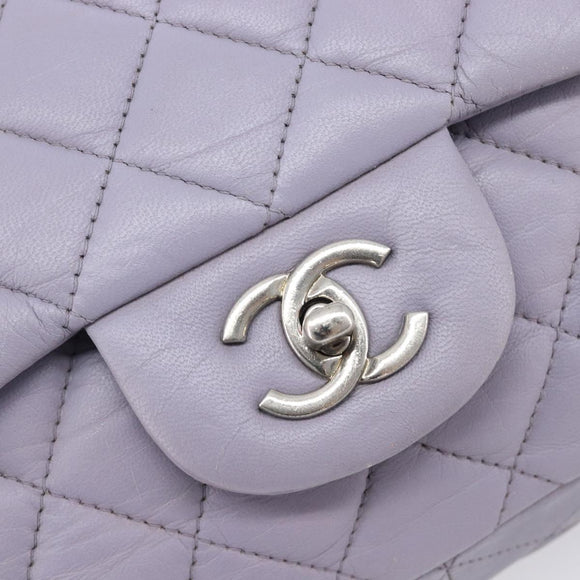 CHANEL Big Matelasse30 Chain Shoulder Bag Lamb Skin Purple Silver CC Auth 207100