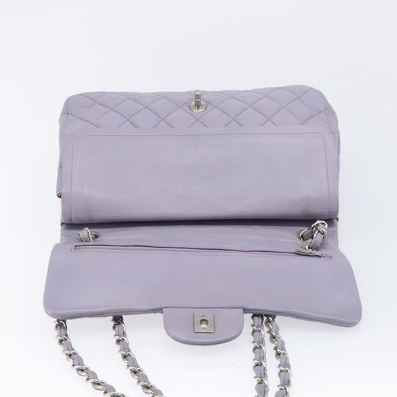 CHANEL Big Matelasse30 Chain Shoulder Bag Lamb Skin Purple Silver CC Auth 207100