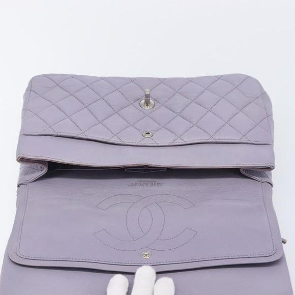 CHANEL Big Matelasse30 Chain Shoulder Bag Lamb Skin Purple Silver CC Auth 207100