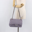CHANEL Big Matelasse30 Chain Shoulder Bag Lamb Skin Purple Silver CC Auth 207100-30