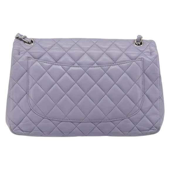 CHANEL Big Matelasse30 Chain Shoulder Bag Lamb Skin Purple Silver CC Auth 207100