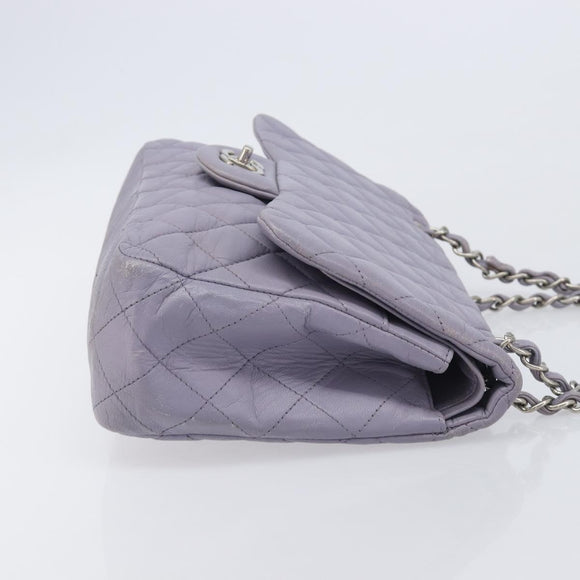 CHANEL Big Matelasse30 Chain Shoulder Bag Lamb Skin Purple Silver CC Auth 207100