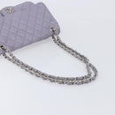 CHANEL Big Matelasse30 Chain Shoulder Bag Lamb Skin Purple Silver CC Auth 207100-7